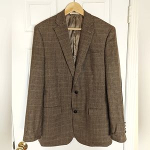 Lauren Ralph Lauren Trim Fit Elbow Houndstooth Patch Plaid Wool Blazer 42L